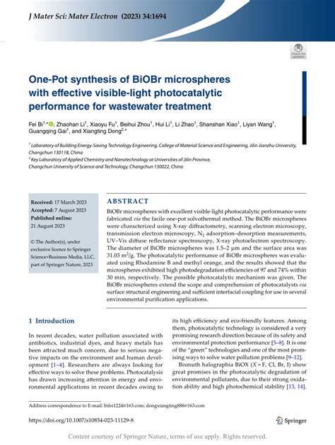 The photocatalytic potential of BiOBr for wastewater treatment: A mini.